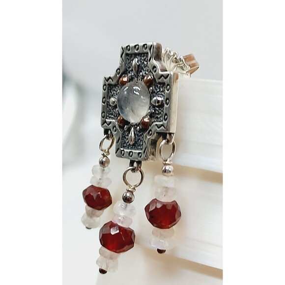 Carolyn Pollack Relios Sterling Crystal Garnet Bead Copper Accent Dangle Earring - Picture 9 of 11